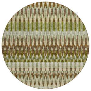 HomeRoots 5' Artichoke Green & Brown Southwestern Area Rug - Durable, Washable, Indoor/Outdoor Style Solution 8' Round 589784