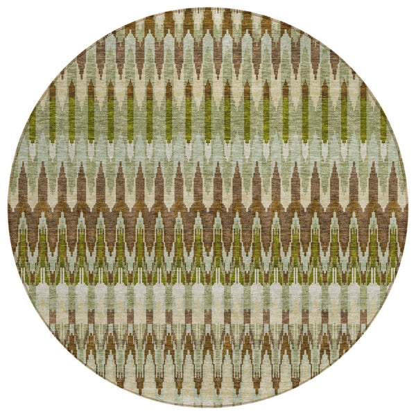 HomeRoots 5' Artichoke Green & Brown Southwestern Area Rug - Durable, Washable, Indoor/Outdoor Style Solution 8' Round 589784