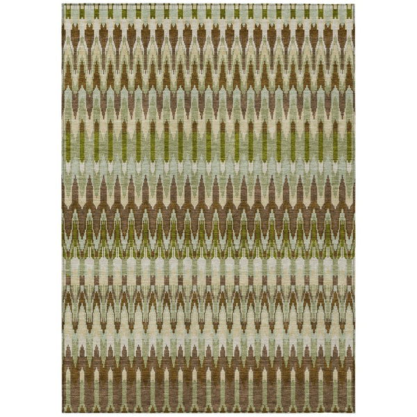 HomeRoots 5' Artichoke Green & Brown Southwestern Area Rug - Durable, Washable, Indoor/Outdoor Style Solution 8' X 10' 589785