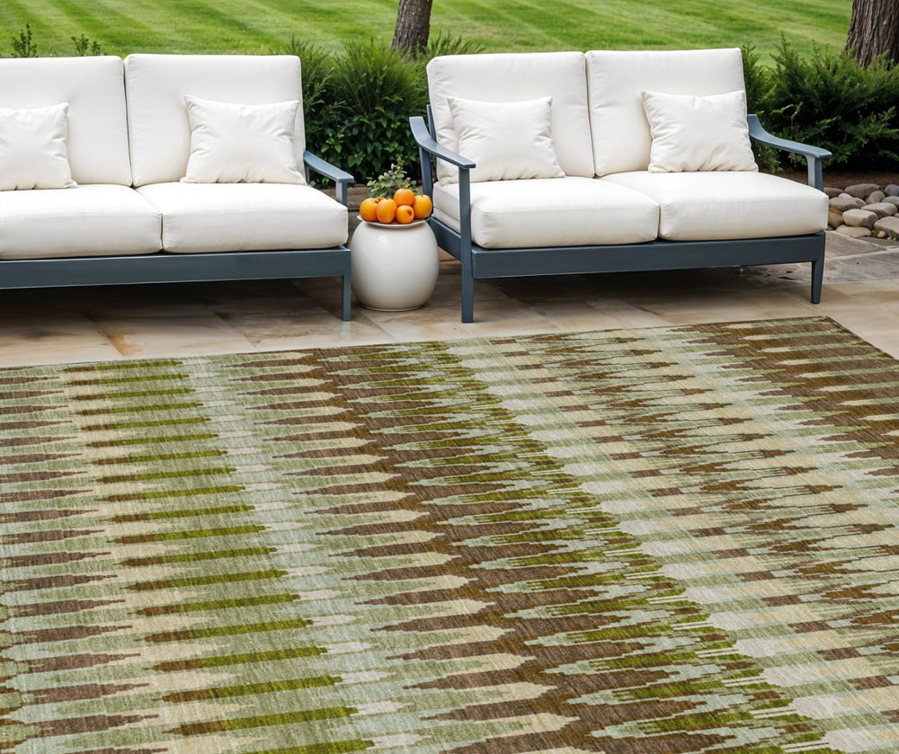 HomeRoots 9' Artichoke Green and Brown Southwestern Area Rug - Durable, Washable, Perfect for Indoor or Outdoor Use 9' X 12' 589786
