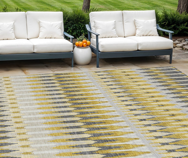 Homeroots 3' Beige Taupe And Gold Southwestern Indoor Outdoor Area Rug - Durable, Washable, Stylish Decor 10' X 14' Polyester 589793