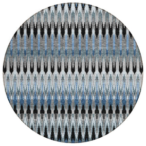 HomeRoots 5' Gray Charcoal and Silver Southwestern Area Rug – Durable, Washable Design for Indoor & Outdoor Use 8' Round 589796