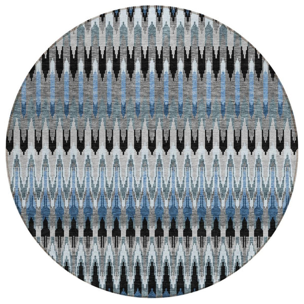 HomeRoots 5' Gray Charcoal and Silver Southwestern Area Rug – Durable, Washable Design for Indoor & Outdoor Use 8' Round 589796