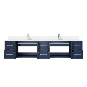 English Elm Navy Double Bath Vanity 84" W x 22" D with White Quartz Top, Soft-Close Drawers, Faucet Set, Chrome B2731P258757