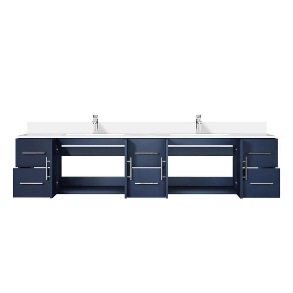 English Elm Navy Double Bath Vanity 84" W x 22" D with White Quartz Top, Soft-Close Drawers, Faucet Set, Chrome B2731P258757