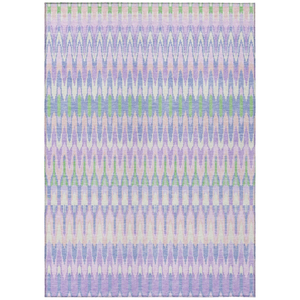 HomeRoots 5' Southwestern Washable Area Rug in Lavender Pink & Lime Green for Indoor & Outdoor Spaces 5' X 8' 589801