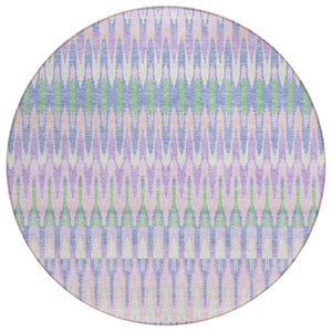 HomeRoots 5' Southwestern Washable Area Rug in Lavender Pink & Lime Green for Indoor & Outdoor Spaces 8' Round 589802