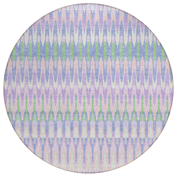 HomeRoots 5' Southwestern Washable Area Rug in Lavender Pink & Lime Green for Indoor & Outdoor Spaces 8' Round 589802