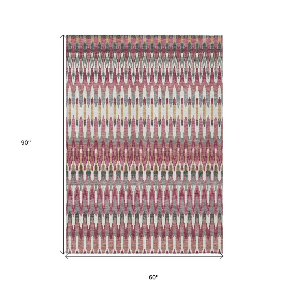 HomeRoots 5' Southwestern Washable Area Rug in Mauve, Merlot & Ivory - Durable Style for Indoor & Outdoor Use 5' X 8' 589807