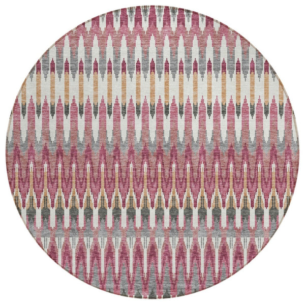 HomeRoots 5' Southwestern Washable Area Rug in Mauve, Merlot & Ivory - Durable Style for Indoor & Outdoor Use 8' Round 589808