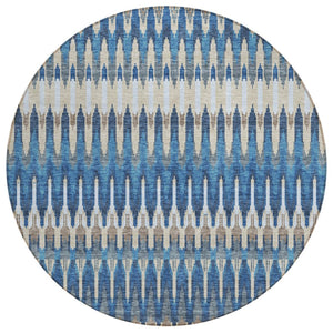 HomeRoots 5' Durable Navy Blue Denim Southwestern Area Rug - Washable, Versatile for Indoor & Outdoor Spaces 8' Round 589814