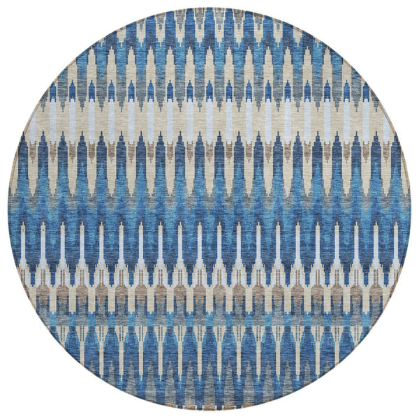 HomeRoots 5' Durable Navy Blue Denim Southwestern Area Rug - Washable, Versatile for Indoor & Outdoor Spaces 8' Round 589814