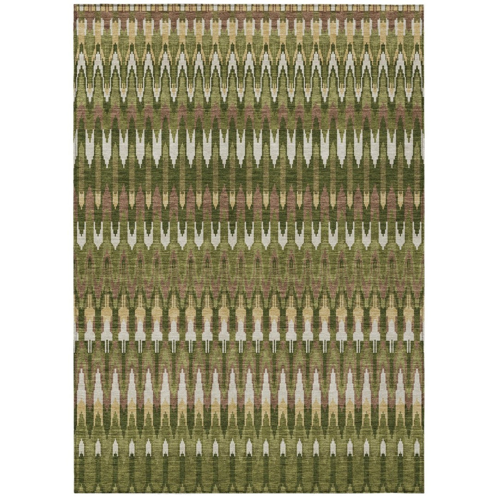 HomeRoots 5' Olive Green Brown Gold Southwestern Area Rug - Durable, Washable, Ideal for Indoor & Outdoor Spaces 5' X 8' 589819