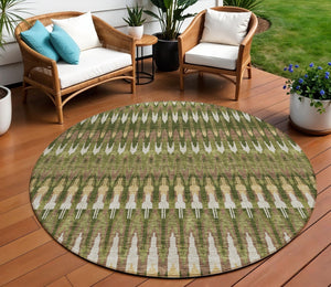 HomeRoots 5' Olive Green Brown Gold Southwestern Area Rug - Durable, Washable, Ideal for Indoor & Outdoor Spaces 8' Round 589820