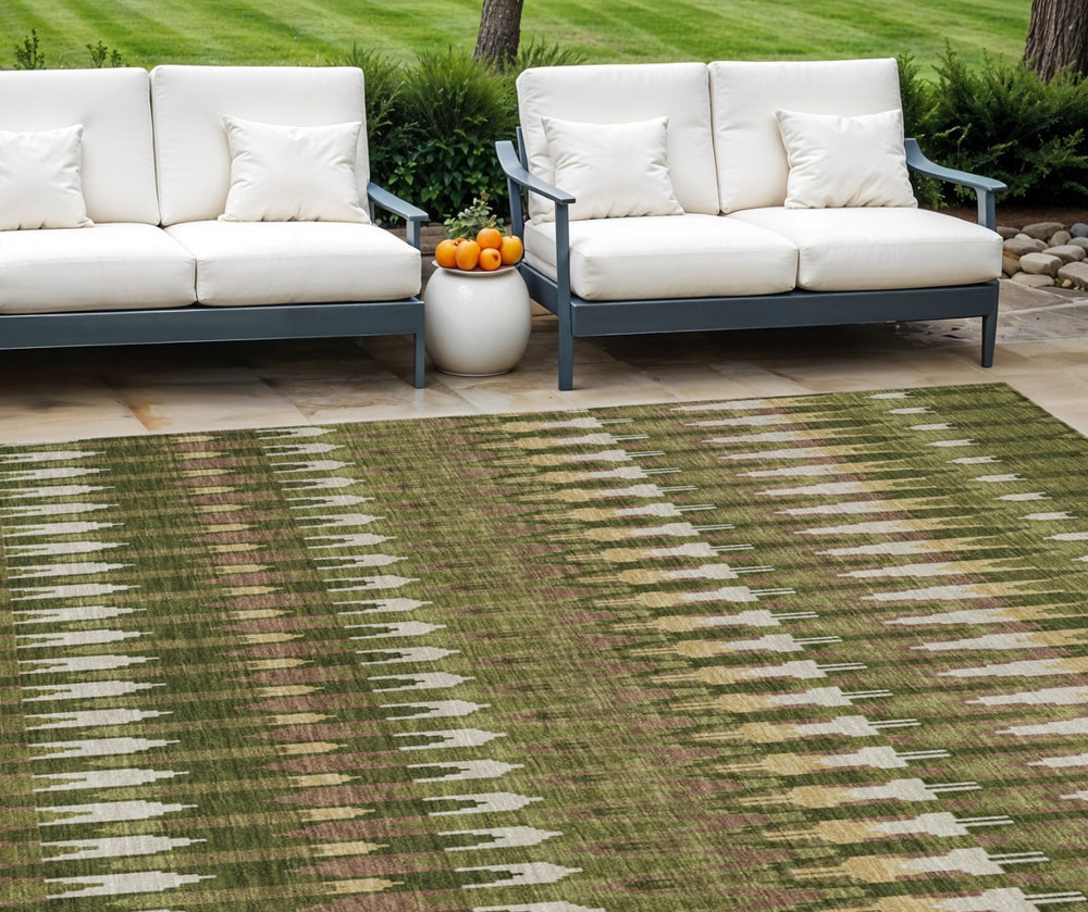 HomeRoots 9' Olive Green Brown Gold Southwestern Area Rug - Durable, Washable Indoor/Outdoor Design for Every Space 9' X 12' 589822