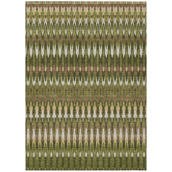 HomeRoots 5' Olive Green Brown Gold Southwestern Area Rug - Durable, Washable, Ideal for Indoor & Outdoor Spaces 10' X 14' 589823