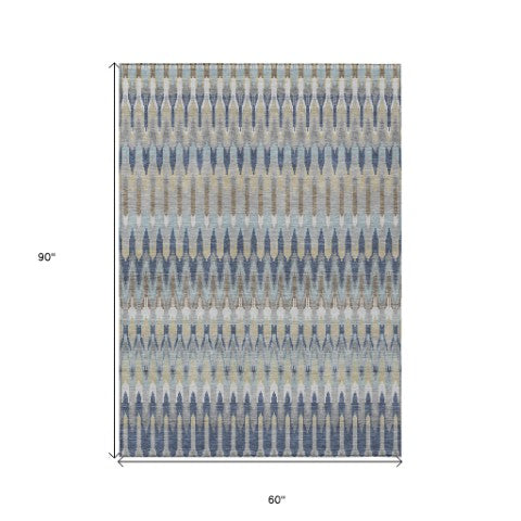 Homeroots 3' Beige Taupe And Gold Southwestern Indoor Outdoor Area Rug - Durable, Washable, Stylish Decor 5' X 8' Polyester 589831