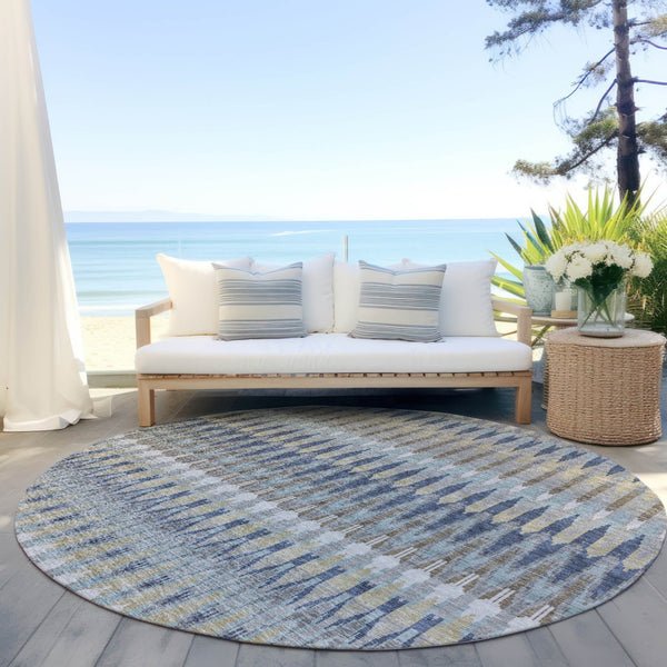 Homeroots 3' Beige Taupe And Gold Southwestern Indoor Outdoor Area Rug - Durable, Washable, Stylish Decor 8' Round Polyester 589832