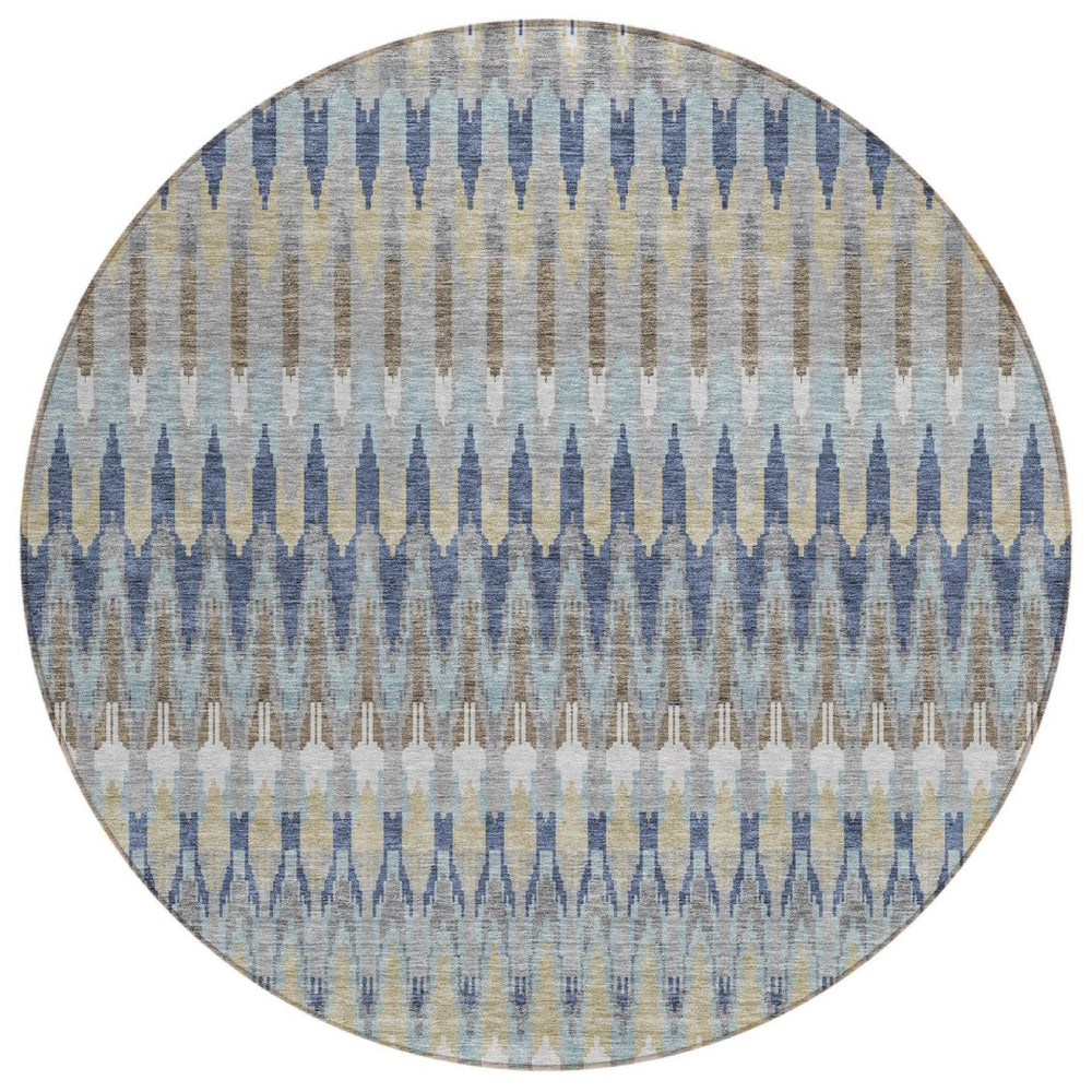 HomeRoots 5' Stylish Southwestern Indoor Outdoor Area Rug in Taupe and Navy – Washable, Stain-Resistant Design 8' Round 589832