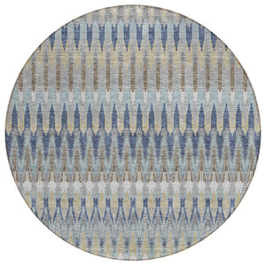 HomeRoots 5' Stylish Southwestern Indoor Outdoor Area Rug in Taupe and Navy – Washable, Stain-Resistant Design 8' Round 589832