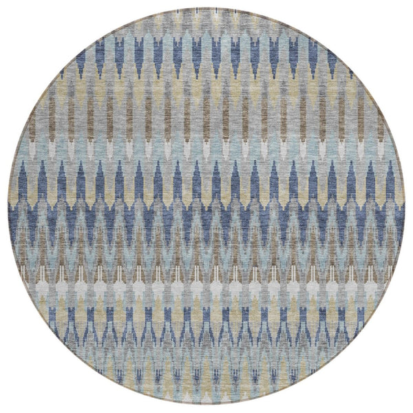 HomeRoots 5' Stylish Southwestern Indoor Outdoor Area Rug in Taupe and Navy – Washable, Stain-Resistant Design 8' Round 589832