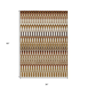 Homeroots 3' Beige Taupe And Gold Southwestern Indoor Outdoor Area Rug - Durable, Washable, Stylish Decor 3' X 5' Polyester 589836