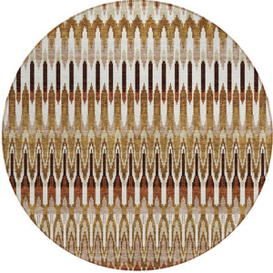 Homeroots 3' Beige Taupe And Gold Southwestern Indoor Outdoor Area Rug - Durable, Washable, Stylish Decor 8' Round Polyester 589838