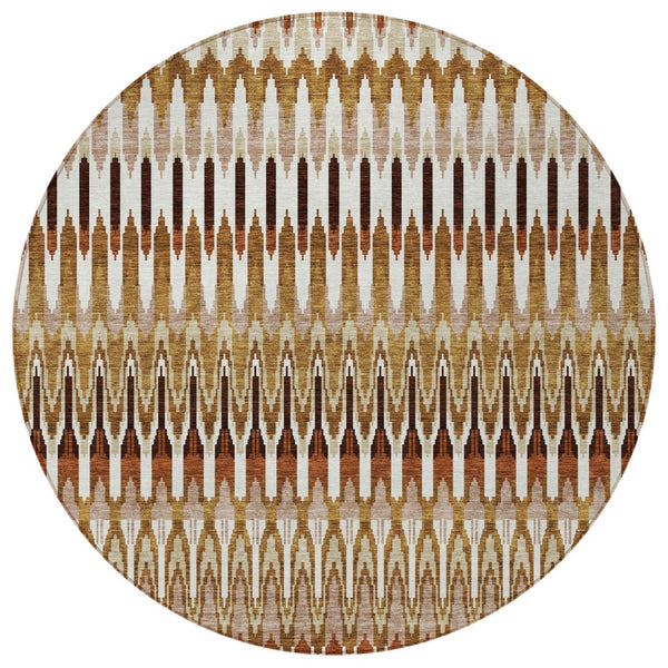 Homeroots 3' Beige Taupe And Gold Southwestern Indoor Outdoor Area Rug - Durable, Washable, Stylish Decor 8' Round Polyester 589838