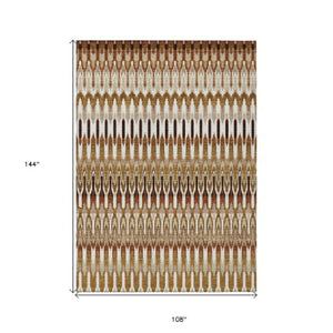 Homeroots 3' Beige Taupe And Gold Southwestern Indoor Outdoor Area Rug - Durable, Washable, Stylish Decor 9' X 12' Polyester 589840