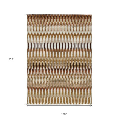 Homeroots 3' Beige Taupe And Gold Southwestern Indoor Outdoor Area Rug - Durable, Washable, Stylish Decor 9' X 12' Polyester 589840