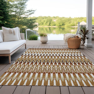 Homeroots 3' Beige Taupe And Gold Southwestern Indoor Outdoor Area Rug - Durable, Washable, Stylish Decor 9' X 12' Polyester 589840
