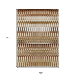 Homeroots 3' Beige Taupe And Gold Southwestern Indoor Outdoor Area Rug - Durable, Washable, Stylish Decor 10' X 14' Polyester 589841