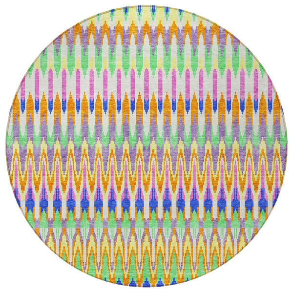 Homeroots 3' Beige Taupe And Gold Southwestern Indoor Outdoor Area Rug - Durable, Washable, Stylish Decor 8' Round Polyester 589844