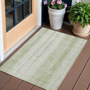 Homeroots 3' Artichoke Green And Ivory Striped Washable Indoor Outdoor Area Rug For Stylish Living Spaces 3' X 5' Polyester 589848