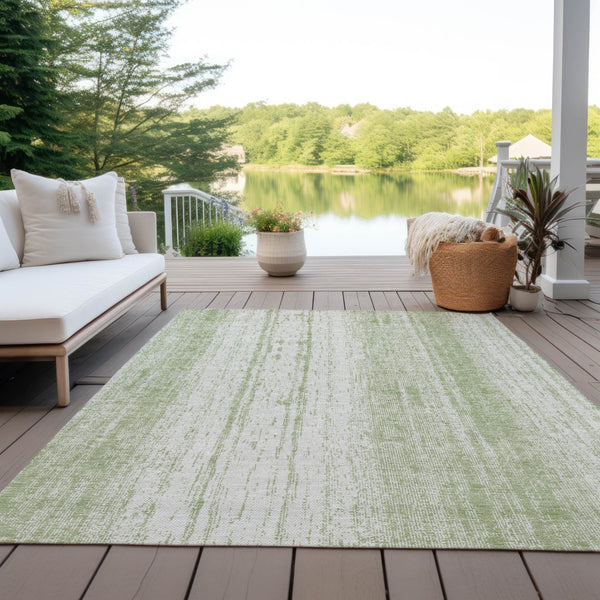 Homeroots 3' Artichoke Green And Ivory Striped Washable Indoor Outdoor Area Rug For Stylish Living Spaces 3' X 5' Polyester 589848