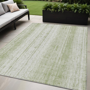 Homeroots 3' Artichoke Green And Ivory Striped Washable Indoor Outdoor Area Rug For Stylish Living Spaces 5' X 8' Polyester 589849