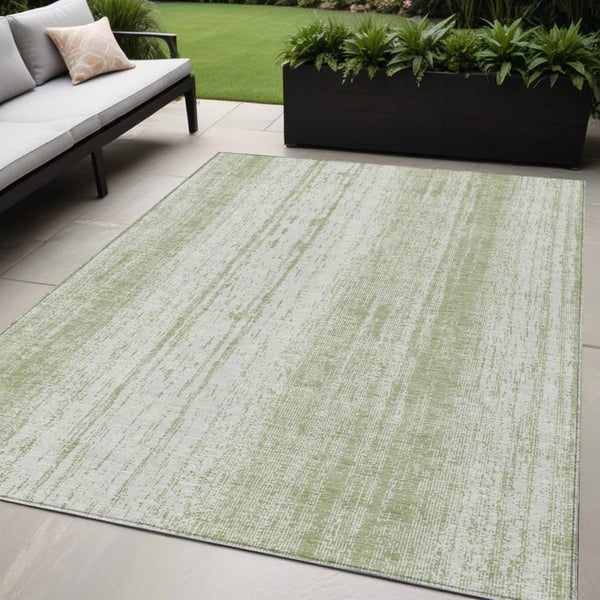 Homeroots 3' Artichoke Green And Ivory Striped Washable Indoor Outdoor Area Rug For Stylish Living Spaces 5' X 8' Polyester 589849
