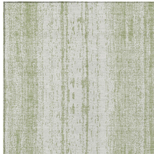 Homeroots 3' Artichoke Green And Ivory Striped Washable Indoor Outdoor Area Rug For Stylish Living Spaces 5' X 8' Polyester 589849