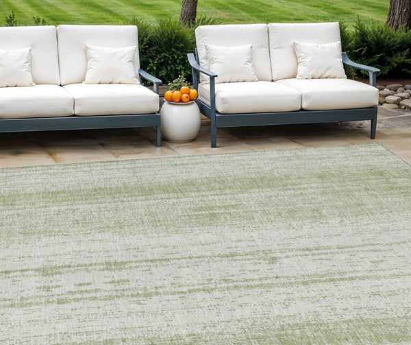 Homeroots 3' Artichoke Green And Ivory Striped Washable Indoor Outdoor Area Rug For Stylish Living Spaces 8' X 10' Polyester 589851