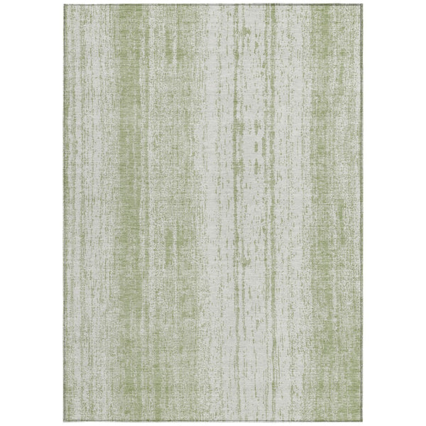 Homeroots 3' Artichoke Green And Ivory Striped Washable Indoor Outdoor Area Rug For Stylish Living Spaces 9' X 12' Polyester 589852