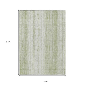 Homeroots 3' Artichoke Green And Ivory Striped Washable Indoor Outdoor Area Rug For Stylish Living Spaces 9' X 12' Polyester 589852