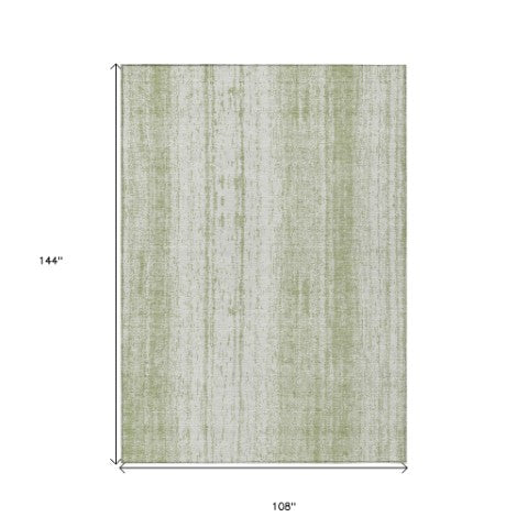 Homeroots 3' Artichoke Green And Ivory Striped Washable Indoor Outdoor Area Rug For Stylish Living Spaces 9' X 12' Polyester 589852