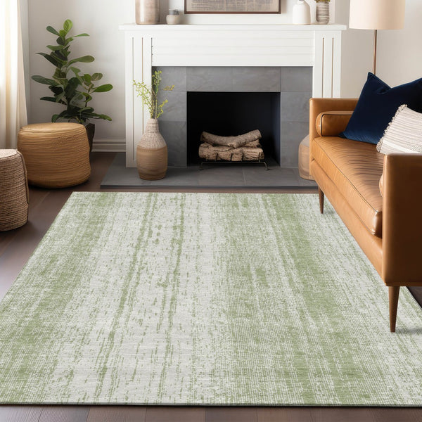 Homeroots 3' Artichoke Green And Ivory Striped Washable Indoor Outdoor Area Rug For Stylish Living Spaces 10' X 14' Polyester 589853