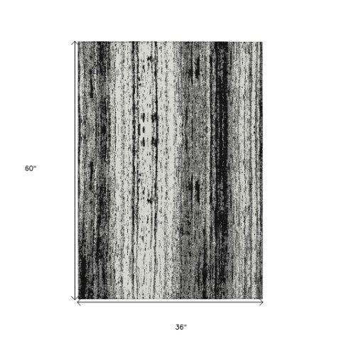 Homeroots 3' Artichoke Green And Ivory Striped Washable Indoor Outdoor Area Rug For Stylish Living Spaces 3' X 5' Polyester 589854