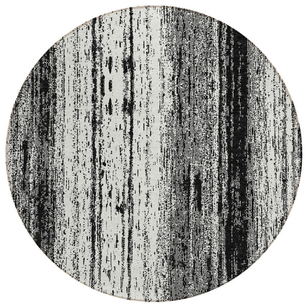 HomeRoots 5' Black and Ivory Striped Washable Area Rug - Stylish, Durable Design for Indoor and Outdoor Spaces 8' Round 589856