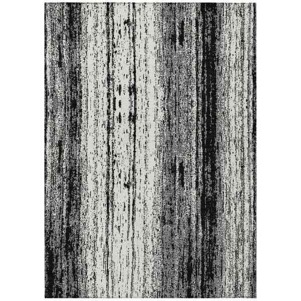 HomeRoots 5' Black and Ivory Striped Washable Area Rug - Stylish, Durable Design for Indoor and Outdoor Spaces 8' X 10' 589857