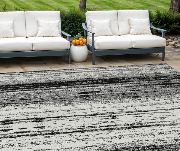 Homeroots 3' Artichoke Green And Ivory Striped Washable Indoor Outdoor Area Rug For Stylish Living Spaces 9' X 12' Polyester 589858