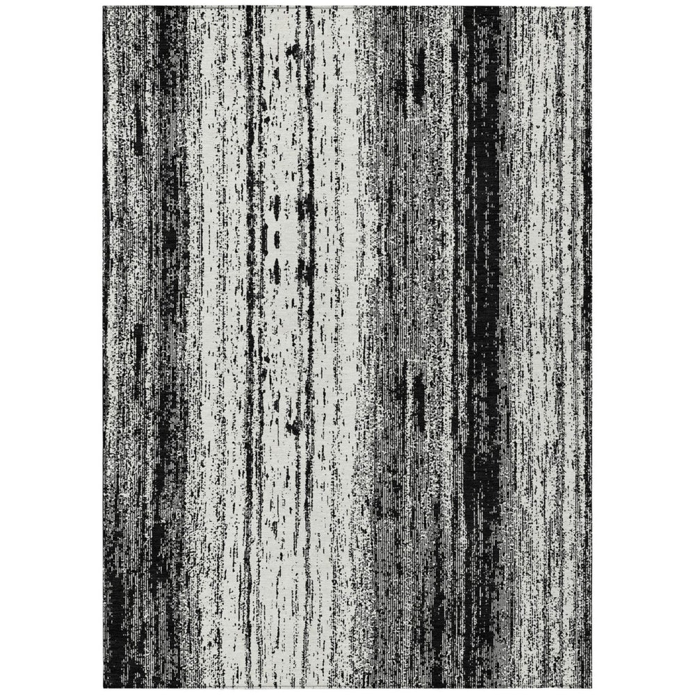 HomeRoots 5' Black and Ivory Striped Washable Area Rug - Stylish, Durable Design for Indoor and Outdoor Spaces 10' X 14' 589859