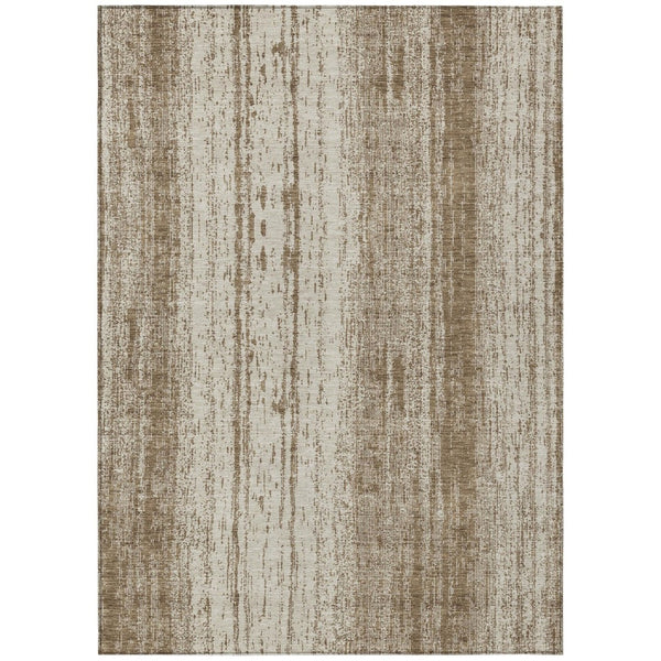 HomeRoots 5' Classic Brown and Ivory Striped Washable Area Rug for Indoor and Outdoor High-Traffic Spaces 5' X 8' 589861