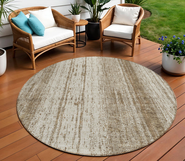 Homeroots 3' Artichoke Green And Ivory Striped Washable Indoor Outdoor Area Rug For Stylish Living Spaces 8' Round Polyester 589862
